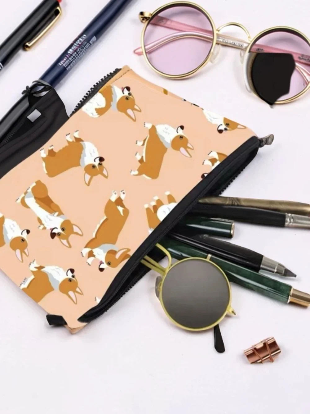 Corgi Dog Print Makeup or Pencil Case Cute Zipper Pouch Animal Print